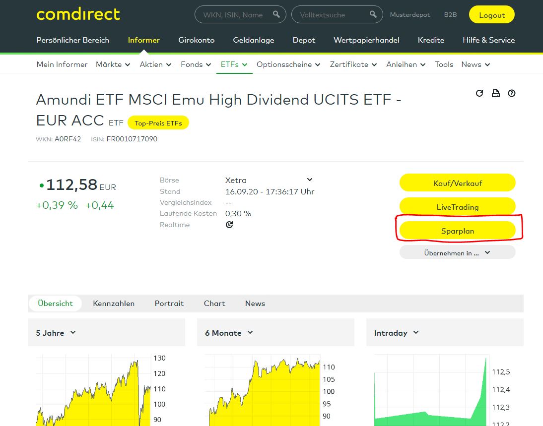 comdirect etf top preis sparplan