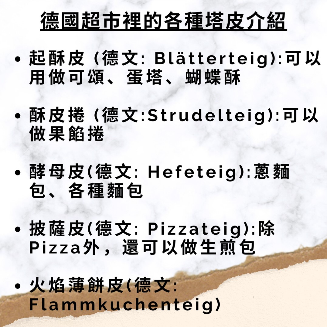德國超市各種塔皮介紹